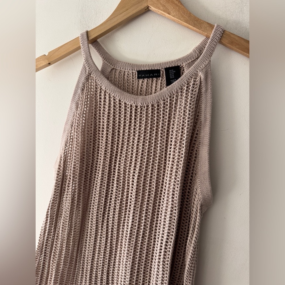 Tahari Brown Open Loose Knit Crochet Adorable Swim Summer Cover Up Dress - Picture 3 of 6